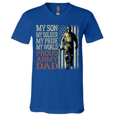 My Son Is A Soldier Hero Proud Army Dad Us Military Father Funny Gift V-Neck T-Shirt