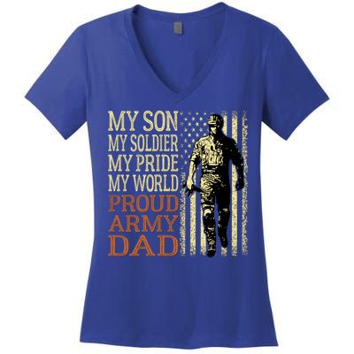 My Son Is A Soldier Hero Proud Army Dad Us Military Father Funny Gift Women's V-Neck T-Shirt