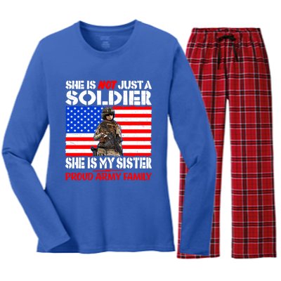 My Sister Is A Soldier Proud Army Family Cool Gift Military Sibling Gift Women's Long Sleeve Flannel Pajama Set 