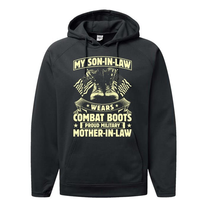 My Son In Law Wears Combat Boots Proud Military Mother In Law Performance Fleece Hoodie