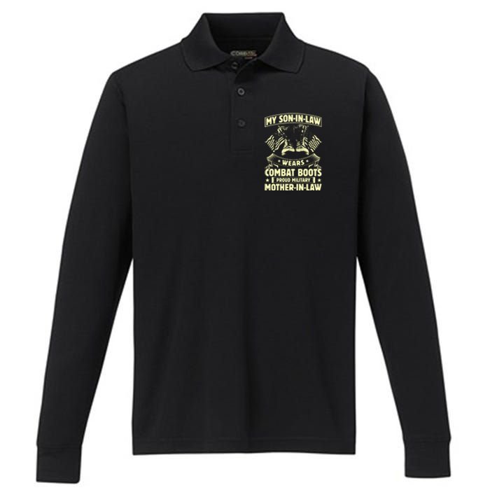 My Son In Law Wears Combat Boots Proud Military Mother In Law Performance Long Sleeve Polo