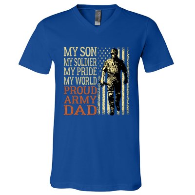 My Son Is A Soldier Hero Proud Army Dad Us Military Father Gift V-Neck T-Shirt