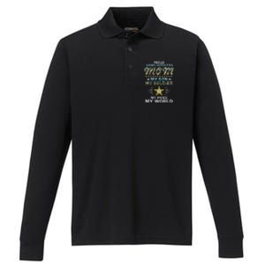 My Son Is A Soldier Hero Proud Army Infantry Mom Funny Gift Performance Long Sleeve Polo