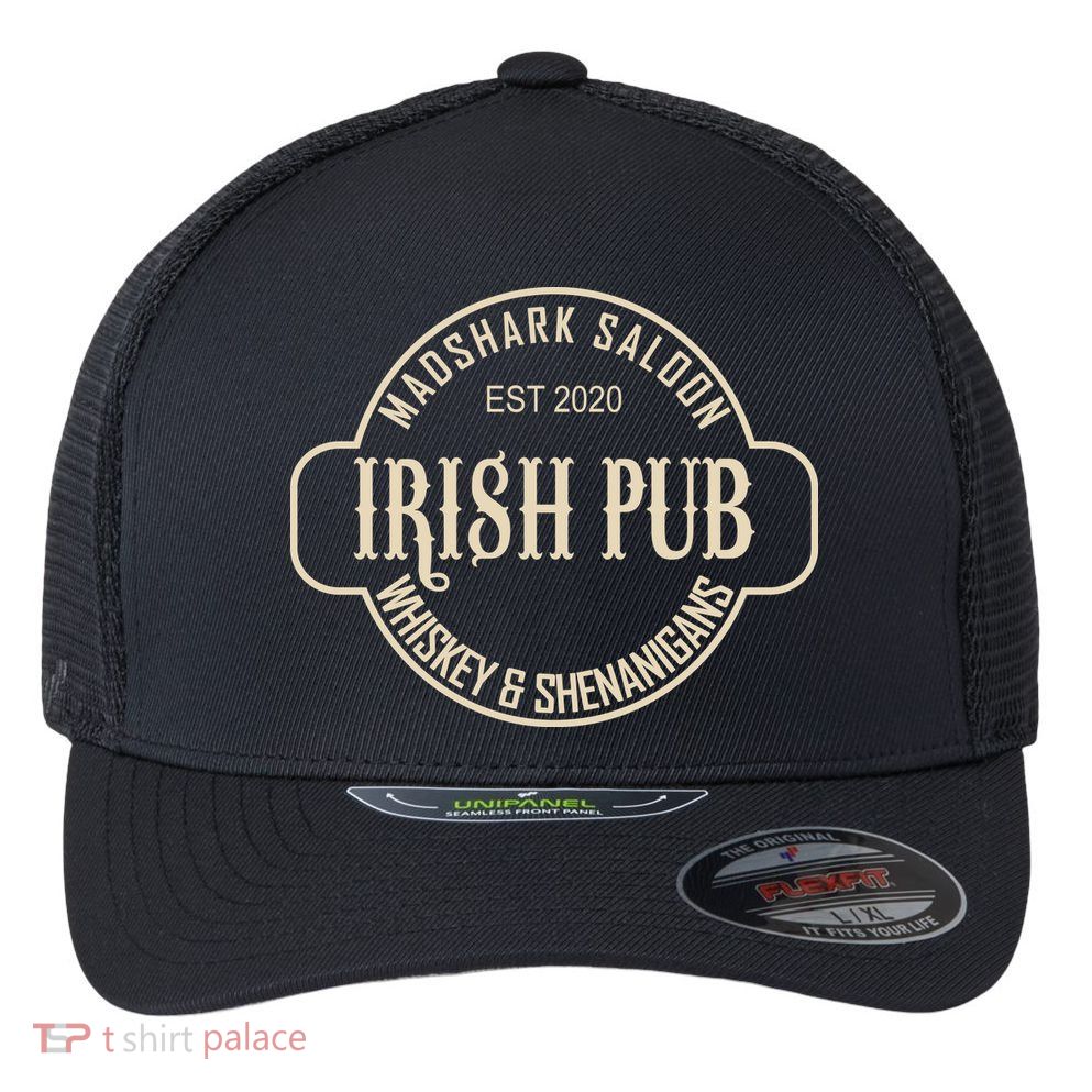 Madshark Saloon Irish Pub Whiskey & Shenanigans Flexfit Unipanel Trucker Cap