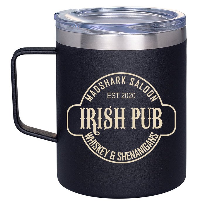 Madshark Saloon Irish Pub Whiskey & Shenanigans 12oz Stainless Steel Coffee Mug