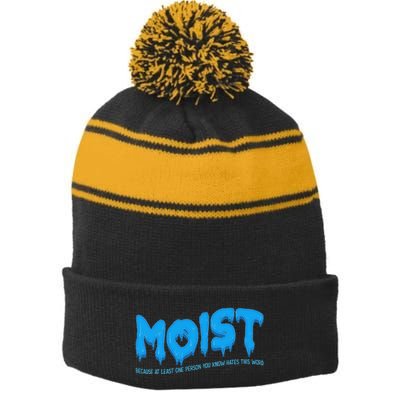 Moist Sarcastic Inappropriate & Funny Shocking Adult Humor Stripe Pom Pom Beanie