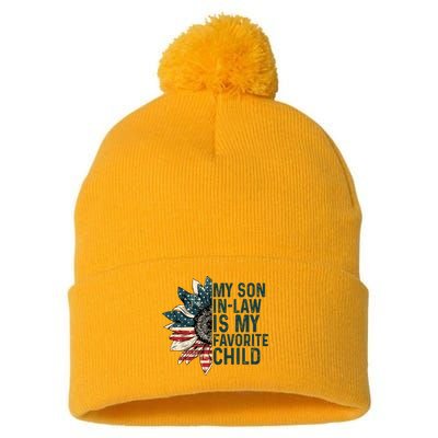 My Soninlaw Is My Favorite Retro Sunflowers Usa Flag Gift Pom Pom 12in Knit Beanie