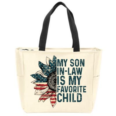 My Soninlaw Is My Favorite Retro Sunflowers Usa Flag Gift Zip Tote Bag