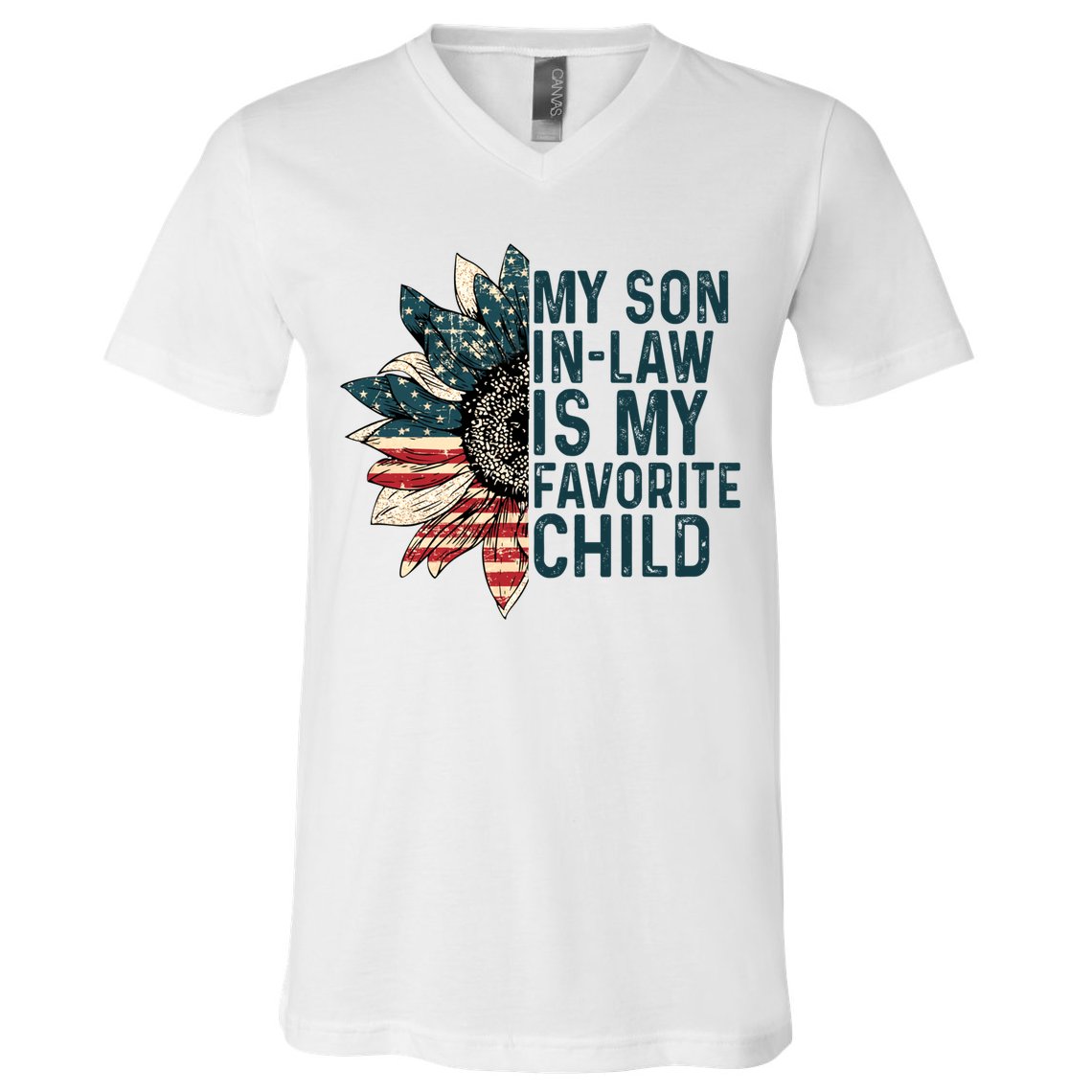 My Soninlaw Is My Favorite Retro Sunflowers Usa Flag Gift V-Neck T-Shirt