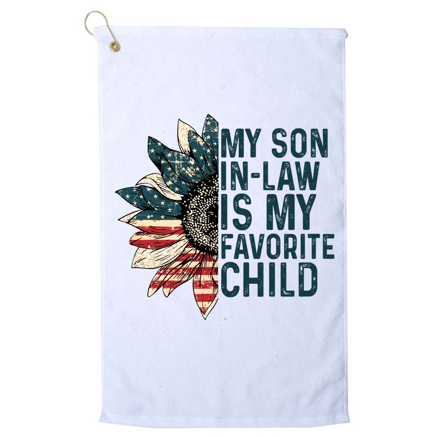 My Soninlaw Is My Favorite Retro Sunflowers Usa Flag Gift Golf Towel
