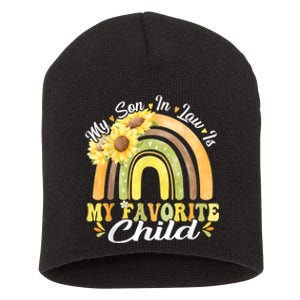 My Son In Law Is My Favorite Child Funny Rainbow Sunflower Short Acrylic Beanie