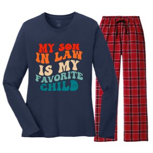 My Son In Law Is My Favorite Child Funny Family Humor Groovy Women's Long Sleeve Flannel Pajama Set 