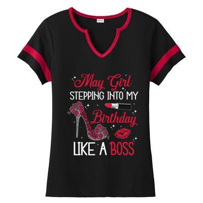 May Stepping Into My Birthday Like A Boss Shoes Gifts Ladies Halftime Notch Neck Tee