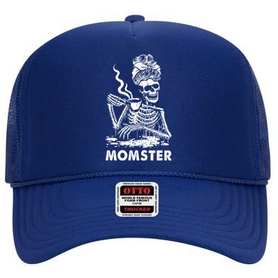 Momster Skeleton Ing Coffee Skeleton Lazy Diy Halloween Gift High Crown Mesh Back Trucker Hat