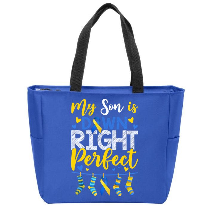 My Son Is Down Right Perfect Down Syndrome Day Awareness Cute Gift Zip Tote Bag