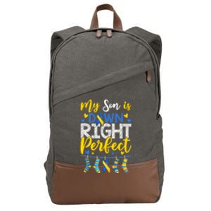 My Son Is Down Right Perfect Down Syndrome Day Awareness Cute Gift Cotton Canvas Backpack