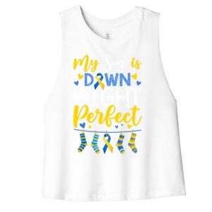 My Son Is Down Right Perfect Down Syndrome Day Awareness Cute Gift Women's Racerback Cropped Tank