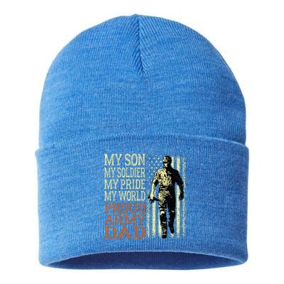 My Son Is A Soldier Hero Proud Army Dad Us Military Father Sustainable Knit Beanie