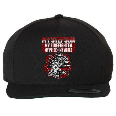 My Stepson Is A Firefighter Hero Proud Fire Stepparent Funny Gift Funny Gift Wool Snapback Cap