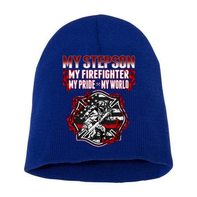 My Stepson Is A Firefighter Hero Proud Fire Stepparent Funny Gift Funny Gift Short Acrylic Beanie