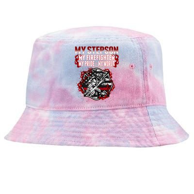 My Stepson Is A Firefighter Hero Proud Fire Stepparent Funny Gift Funny Gift Tie-Dyed Bucket Hat