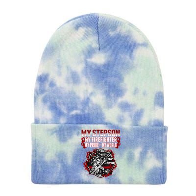 My Stepson Is A Firefighter Hero Proud Fire Stepparent Funny Gift Funny Gift Tie Dye 12in Knit Beanie