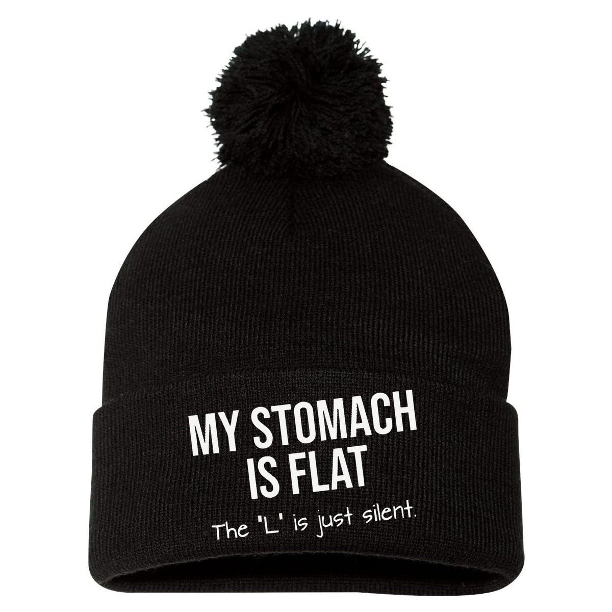 My Stomach Is Flat Pom Pom 12in Knit Beanie