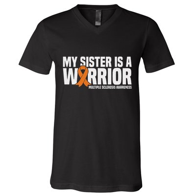 My Sister Is A Warrior Ms Multiple Sclerosis Awareness V-Neck T-Shirt