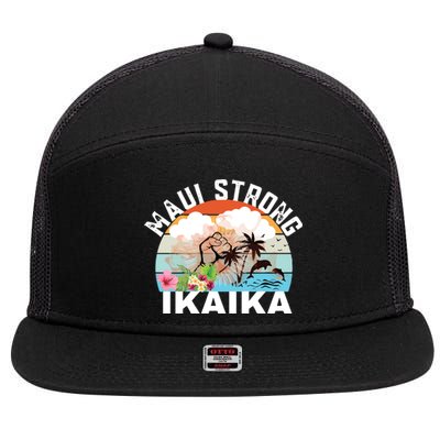 Maui Strong Ikaika Lahaina Banyan Tree Maui Hawaii Shoreline 7 Panel Mesh Trucker Snapback Hat