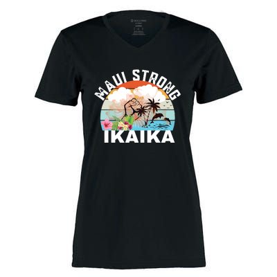 Maui Strong Ikaika Lahaina Banyan Tree Maui Hawaii Shoreline Women's Momentum V-Neck T-Shirt