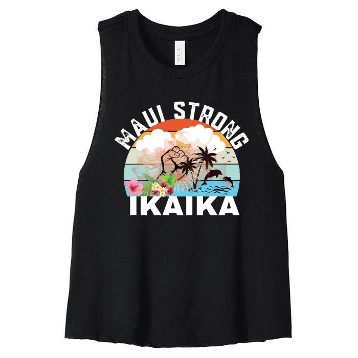 Maui Strong Ikaika Lahaina Banyan Tree Maui Hawaii Shoreline Women's Racerback Cropped Tank