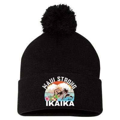 Maui Strong Ikaika Lahaina Banyan Tree Maui Hawaii Shoreline Pom Pom 12in Knit Beanie