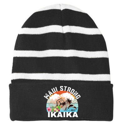 Maui Strong Ikaika Lahaina Banyan Tree Maui Hawaii Shoreline Striped Beanie with Solid Band