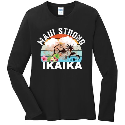 Maui Strong Ikaika Lahaina Banyan Tree Maui Hawaii Shoreline Ladies Long Sleeve Shirt