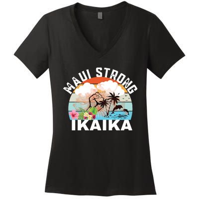 Maui Strong Ikaika Lahaina Banyan Tree Maui Hawaii Shoreline Women's V-Neck T-Shirt