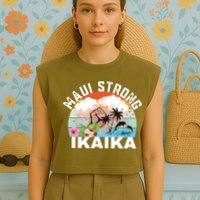 Maui Strong Ikaika Lahaina Banyan Tree Maui Hawaii Shoreline Garment-Dyed Women's Muscle Tee