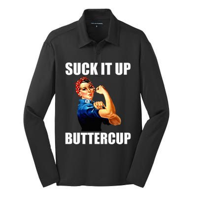 Motivational Suck It Up Buttercup Rosie Riveter Silk Touch Performance Long Sleeve Polo