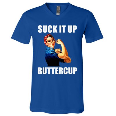 Motivational Suck It Up Buttercup Rosie Riveter V-Neck T-Shirt