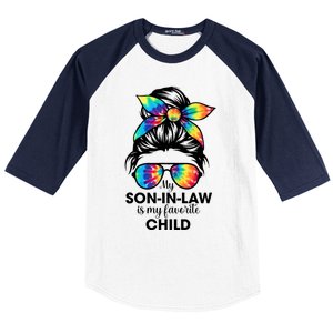 My Son In Law Is My Favorite Child Messy Bun Tie Dye Funny Baseball Sleeve Shirt