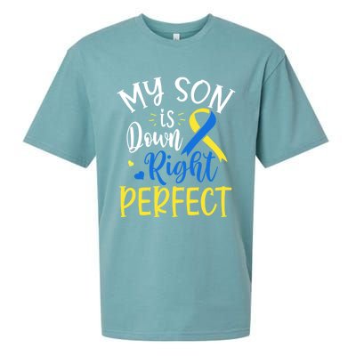 My Son Is Down Right Perfect Down Syndrome Awareness Mom Dad Gift Sueded Cloud Jersey T-Shirt