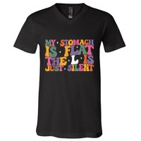 My Stomach Is Flat The L Is Just Silent Funny Fat Chubby V-Neck T-Shirt
