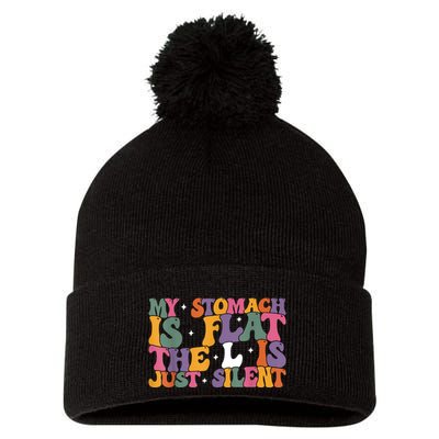 My Stomach Is Flat The L Is Just Silent Funny Fat Chubby Pom Pom 12in Knit Beanie