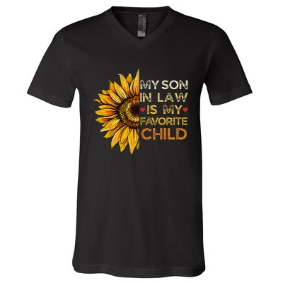 My Son In Law Is My Favorite Child Retro Groovy Sunflower V-Neck T-Shirt