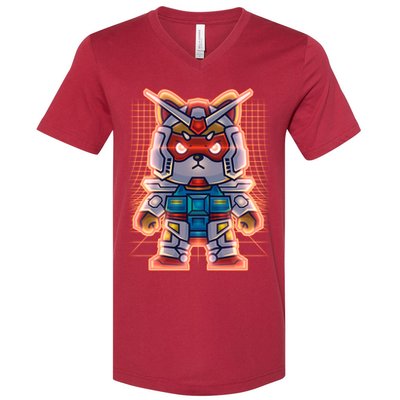 Mecha Shibi Inu Dog Robot Fighter Anime V-Neck T-Shirt