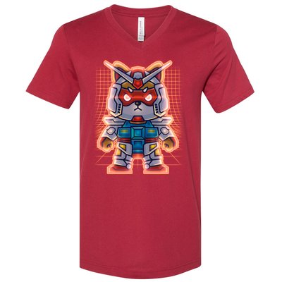 Mecha Shibi Inu Dog Robot Fighter Anime V-Neck T-Shirt