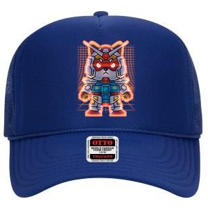 Mecha Shibi Inu Dog Robot Fighter Anime High Crown Mesh Back Trucker Hat