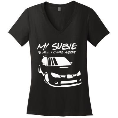 My subie is all i care about Women's V-Neck T-Shirt