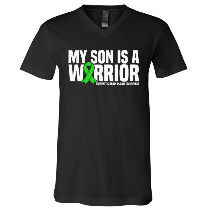 My Son Is A Warrior Traumatic Brain Injury Awareness V-Neck T-Shirt