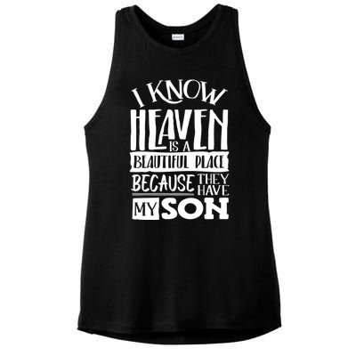 My Son Is My Guardian Angel In Heaven Grief To Son Ladies PosiCharge Tri-Blend Wicking Tank