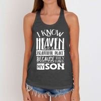 My Son Is My Guardian Angel In Heaven Grief To Son Women's Knotted Racerback Tank